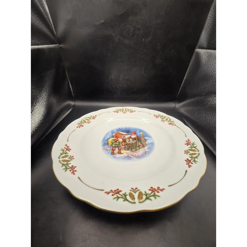Christineholm Porcelain Lars Porcelain Winter Gnome Dinner Plate 11 Inches